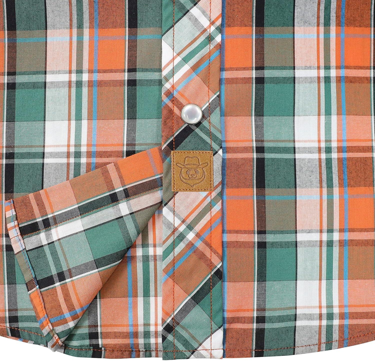imageDubinik Pearl Snap Shirts for Men Long Sleeve Western Shirts for Men Vintage Casual Plaid Shirt Cowboy Shirts for MenGreen Orange