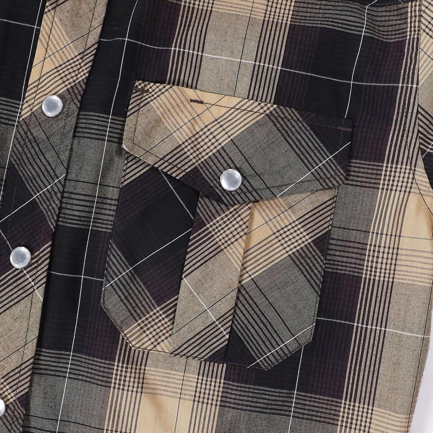 imageDubinik Pearl Snap Shirts for Men Long Sleeve Western Shirts for Men Vintage Casual Plaid Shirt Cowboy Shirts for MenKhaki Brown