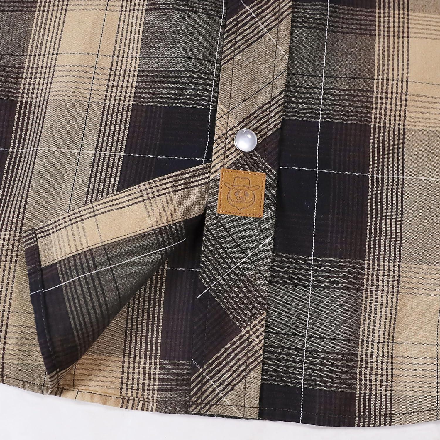 imageDubinik Pearl Snap Shirts for Men Long Sleeve Western Shirts for Men Vintage Casual Plaid Shirt Cowboy Shirts for MenKhaki Brown