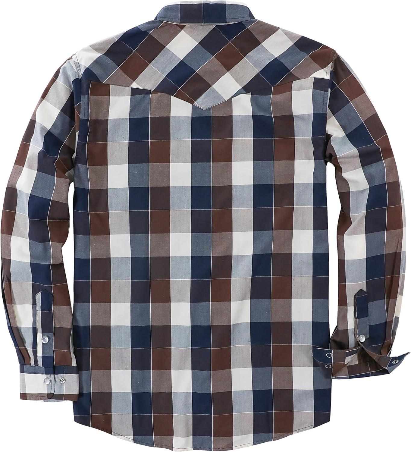 imageDubinik Pearl Snap Shirts for Men Long Sleeve Western Shirts for Men Vintage Casual Plaid Shirt Cowboy Shirts for MenKhaki Navy Blue