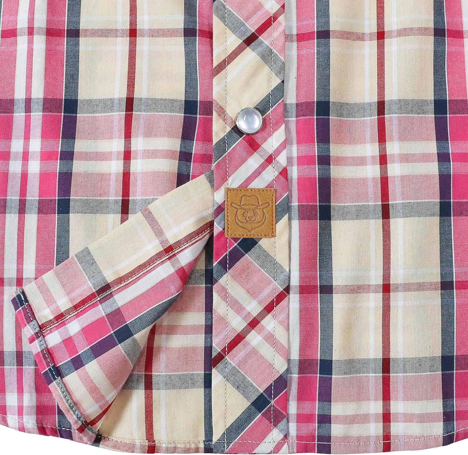 imageDubinik Pearl Snap Shirts for Men Long Sleeve Western Shirts for Men Vintage Casual Plaid Shirt Cowboy Shirts for MenKhaki Pink