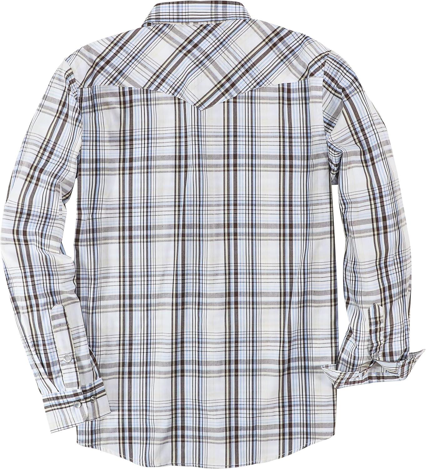 imageDubinik Pearl Snap Shirts for Men Long Sleeve Western Shirts for Men Vintage Casual Plaid Shirt Cowboy Shirts for MenLight Blue Cream