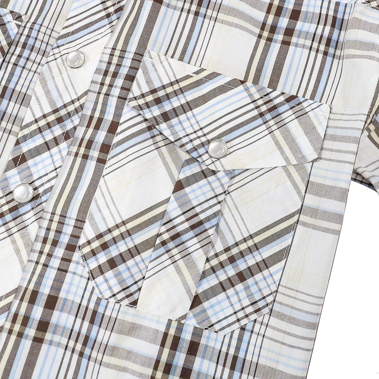 imageDubinik Pearl Snap Shirts for Men Long Sleeve Western Shirts for Men Vintage Casual Plaid Shirt Cowboy Shirts for MenLight Blue Cream