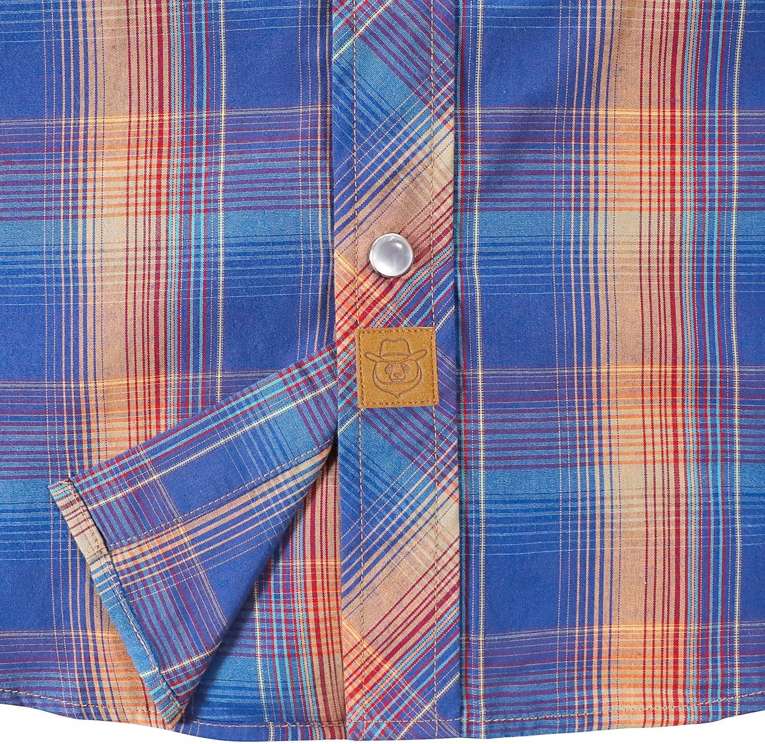 imageDubinik Pearl Snap Shirts for Men Long Sleeve Western Shirts for Men Vintage Casual Plaid Shirt Cowboy Shirts for MenOrange  Royal Blue