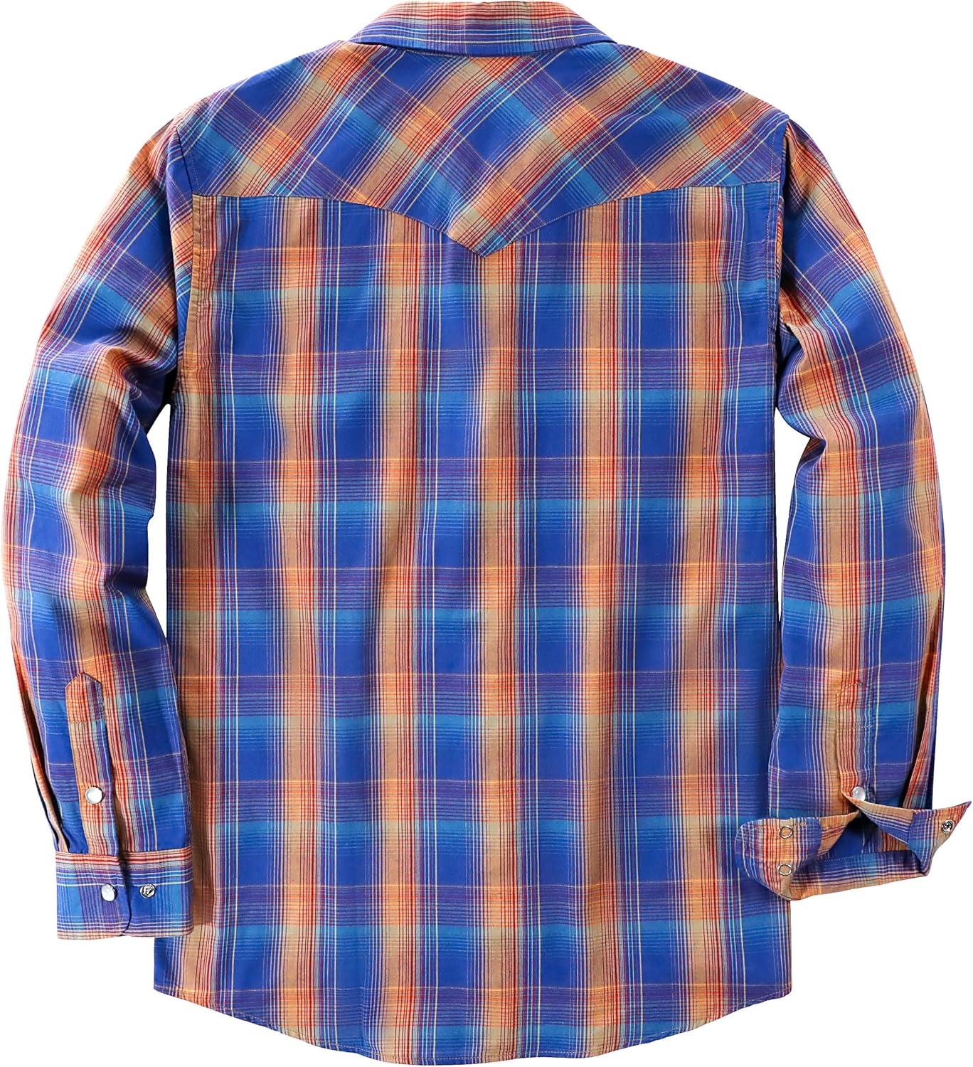 imageDubinik Pearl Snap Shirts for Men Long Sleeve Western Shirts for Men Vintage Casual Plaid Shirt Cowboy Shirts for MenOrange  Royal Blue