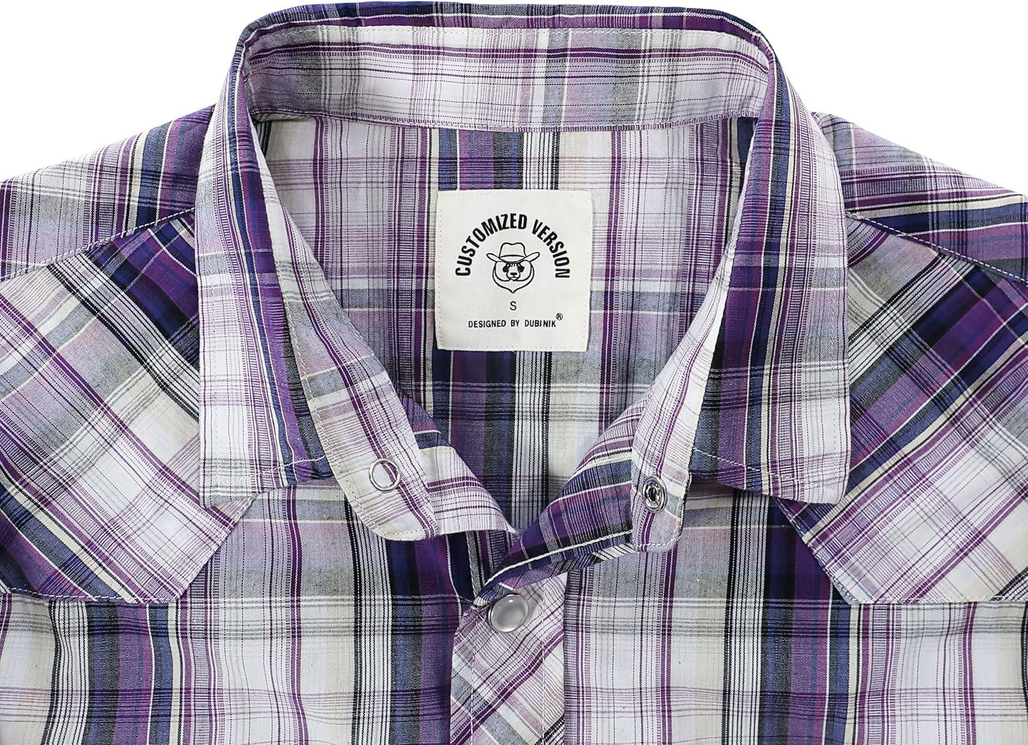 imageDubinik Pearl Snap Shirts for Men Long Sleeve Western Shirts for Men Vintage Casual Plaid Shirt Cowboy Shirts for MenPurple Pretty