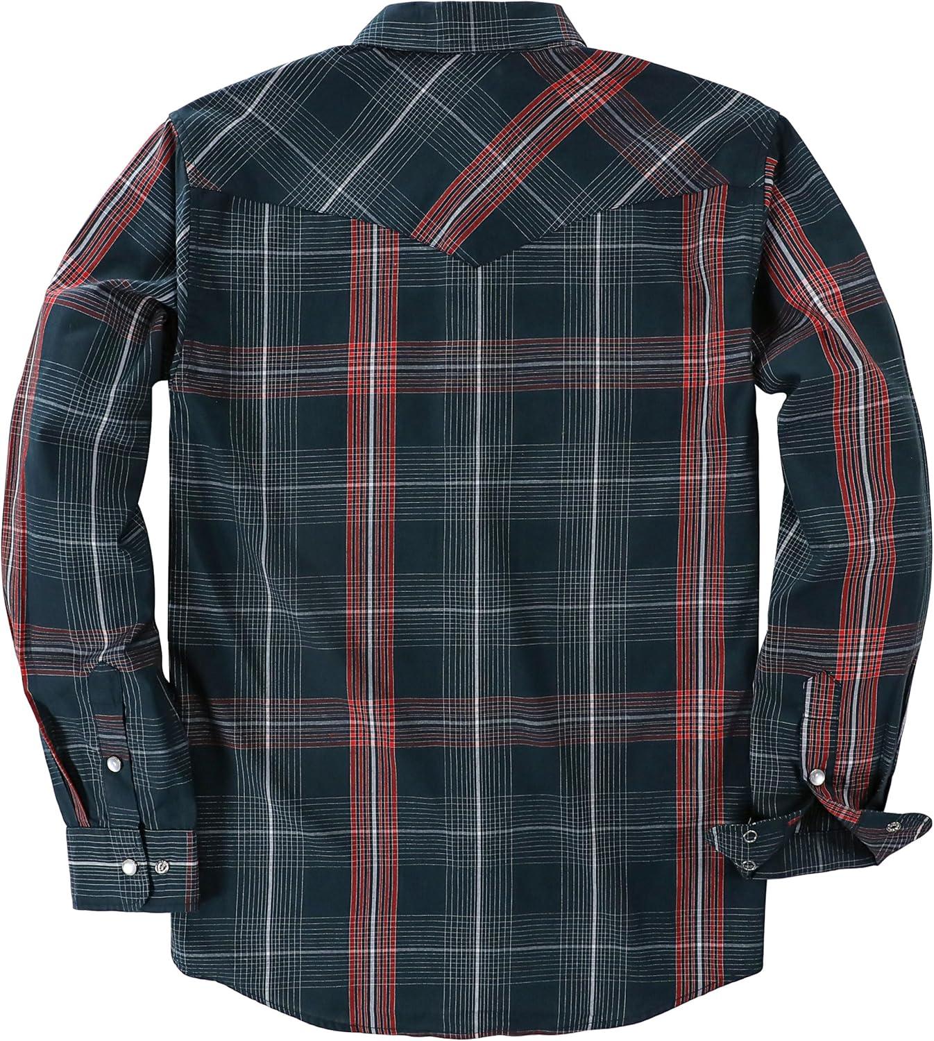 imageDubinik Pearl Snap Shirts for Men Long Sleeve Western Shirts for Men Vintage Casual Plaid Shirt Cowboy Shirts for MenRed  Dark Green