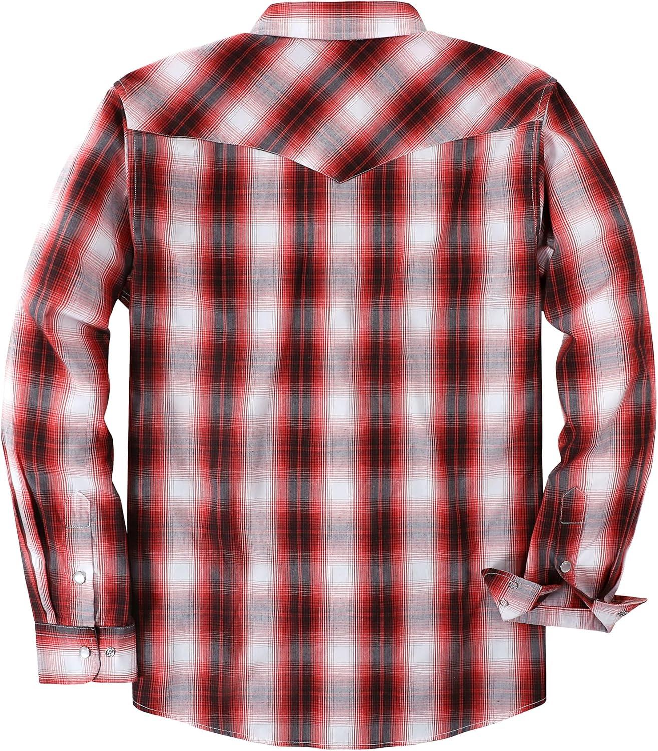 imageDubinik Pearl Snap Shirts for Men Long Sleeve Western Shirts for Men Vintage Casual Plaid Shirt Cowboy Shirts for MenWhite  Red