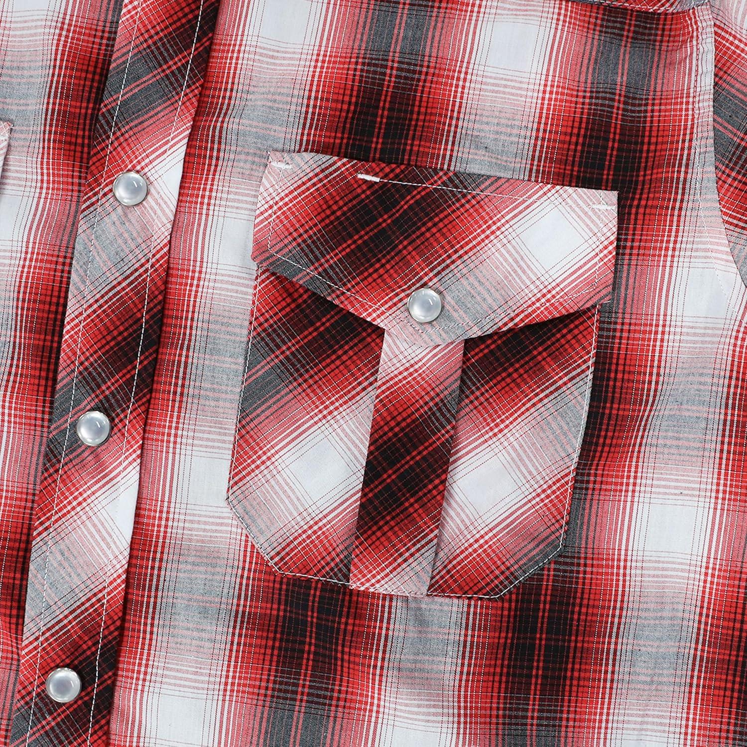 imageDubinik Pearl Snap Shirts for Men Long Sleeve Western Shirts for Men Vintage Casual Plaid Shirt Cowboy Shirts for MenWhite  Red