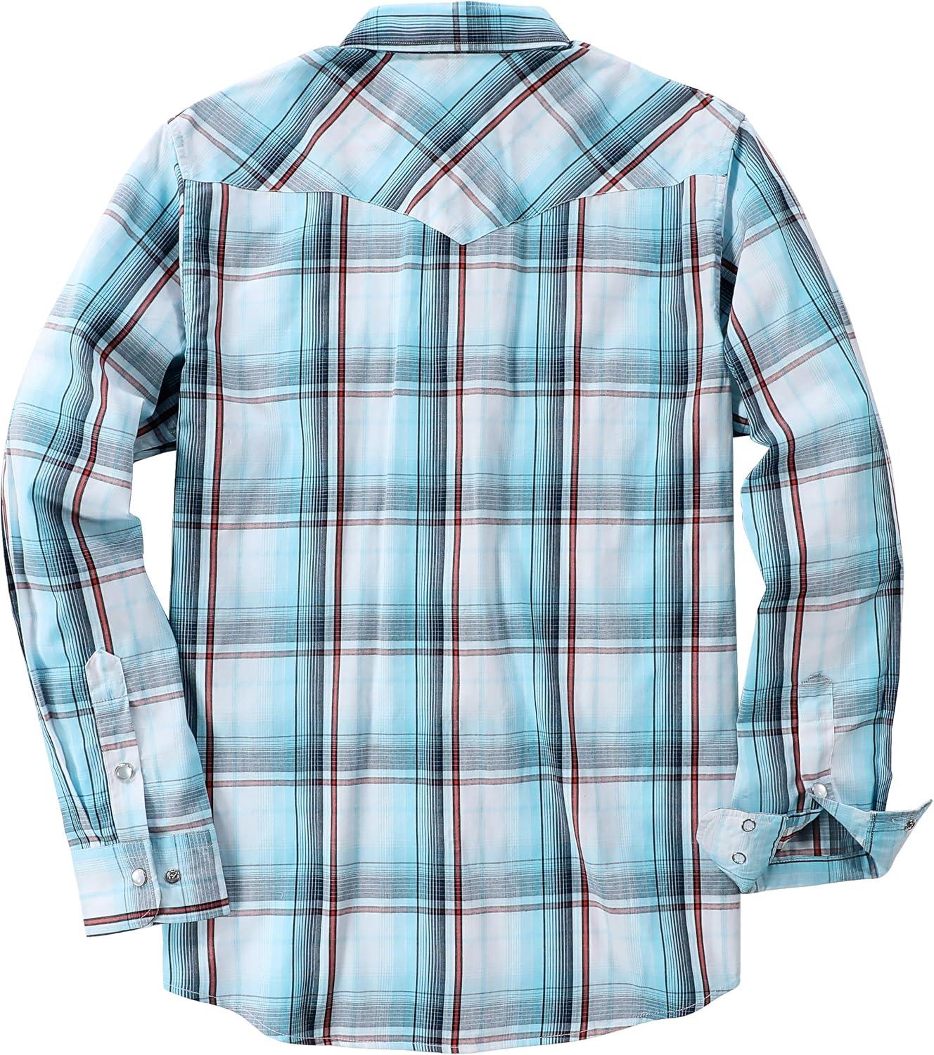 imageDubinik Pearl Snap Shirts for Men Long Sleeve Western Shirts for Men Vintage Casual Plaid Shirt Cowboy Shirts for MenWhite Blue Red
