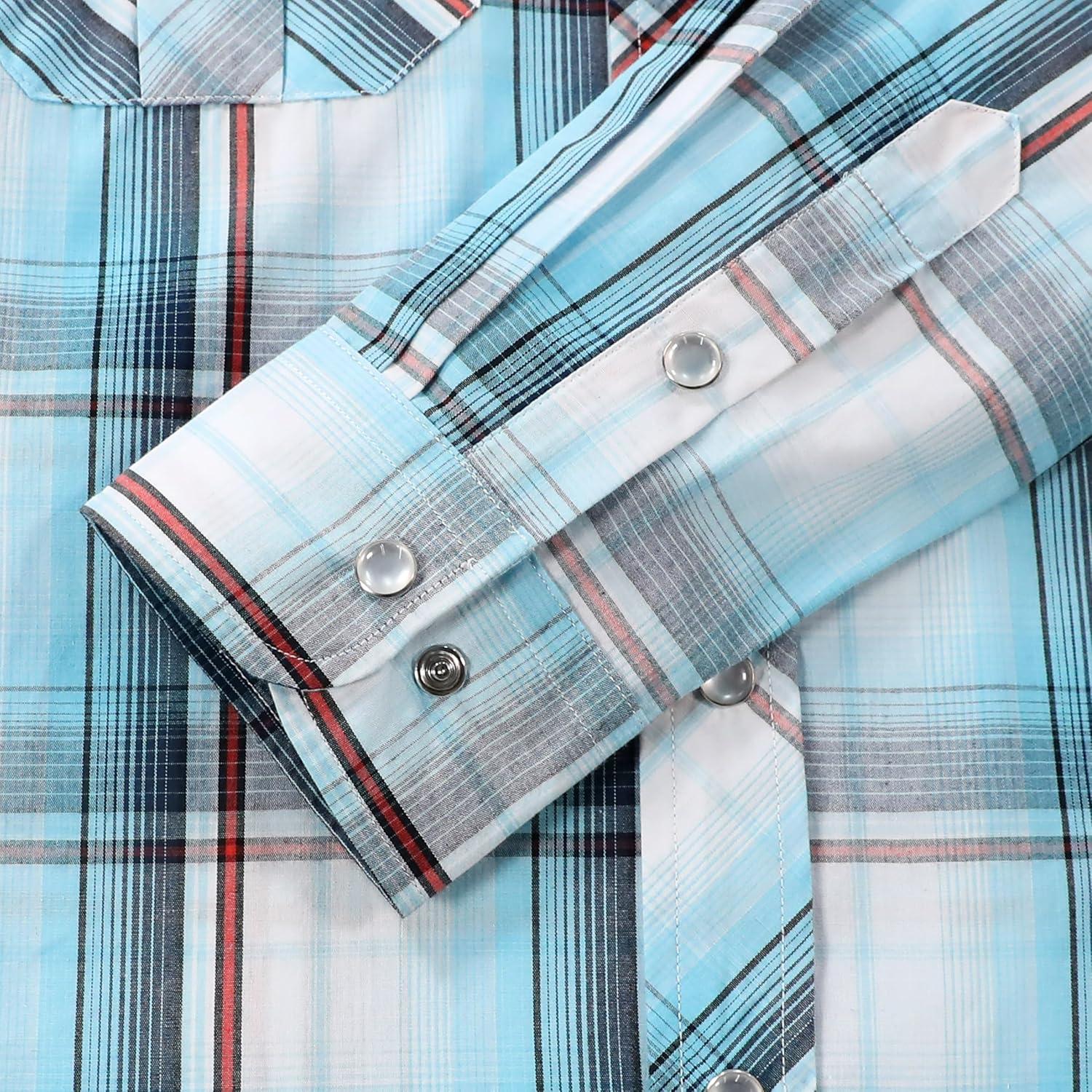 imageDubinik Pearl Snap Shirts for Men Long Sleeve Western Shirts for Men Vintage Casual Plaid Shirt Cowboy Shirts for MenWhite Blue Red