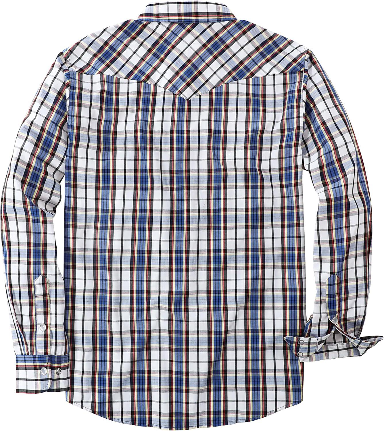 imageDubinik Pearl Snap Shirts for Men Long Sleeve Western Shirts for Men Vintage Casual Plaid Shirt Cowboy Shirts for MenWhite Blue Yellow