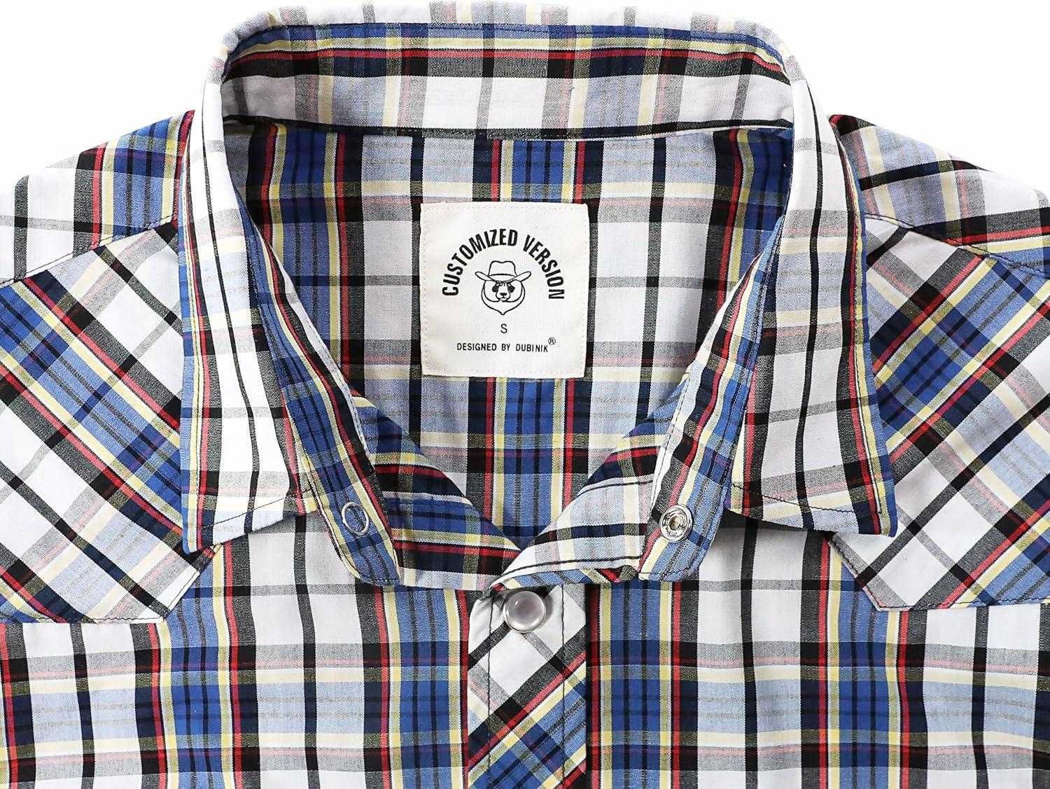 imageDubinik Pearl Snap Shirts for Men Long Sleeve Western Shirts for Men Vintage Casual Plaid Shirt Cowboy Shirts for MenWhite Blue Yellow