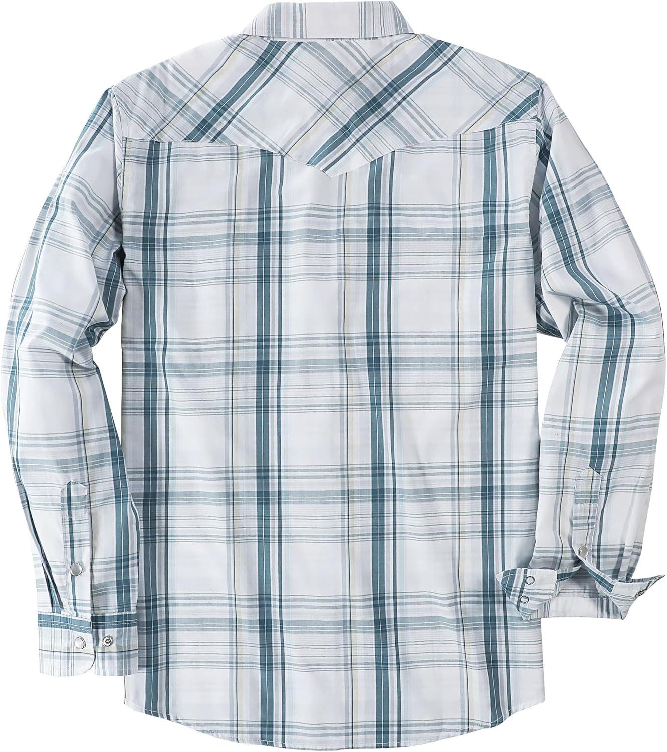 imageDubinik Pearl Snap Shirts for Men Long Sleeve Western Shirts for Men Vintage Casual Plaid Shirt Cowboy Shirts for MenWhite Dusty Blue