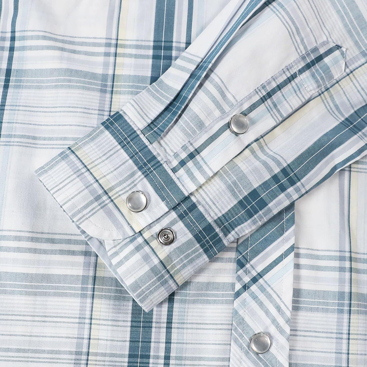 imageDubinik Pearl Snap Shirts for Men Long Sleeve Western Shirts for Men Vintage Casual Plaid Shirt Cowboy Shirts for MenWhite Dusty Blue