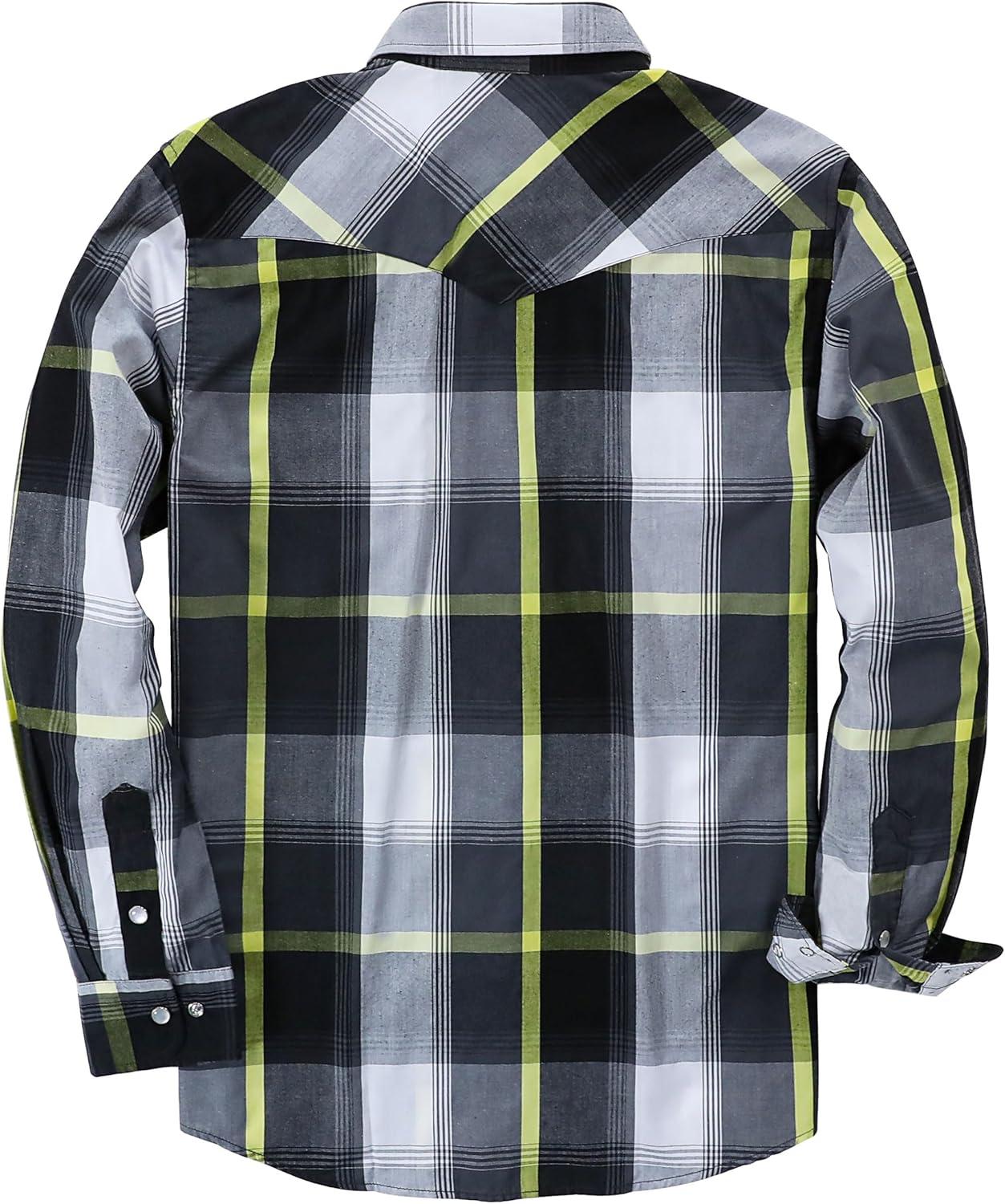 imageDubinik Pearl Snap Shirts for Men Long Sleeve Western Shirts for Men Vintage Casual Plaid Shirt Cowboy Shirts for MenYellow Black