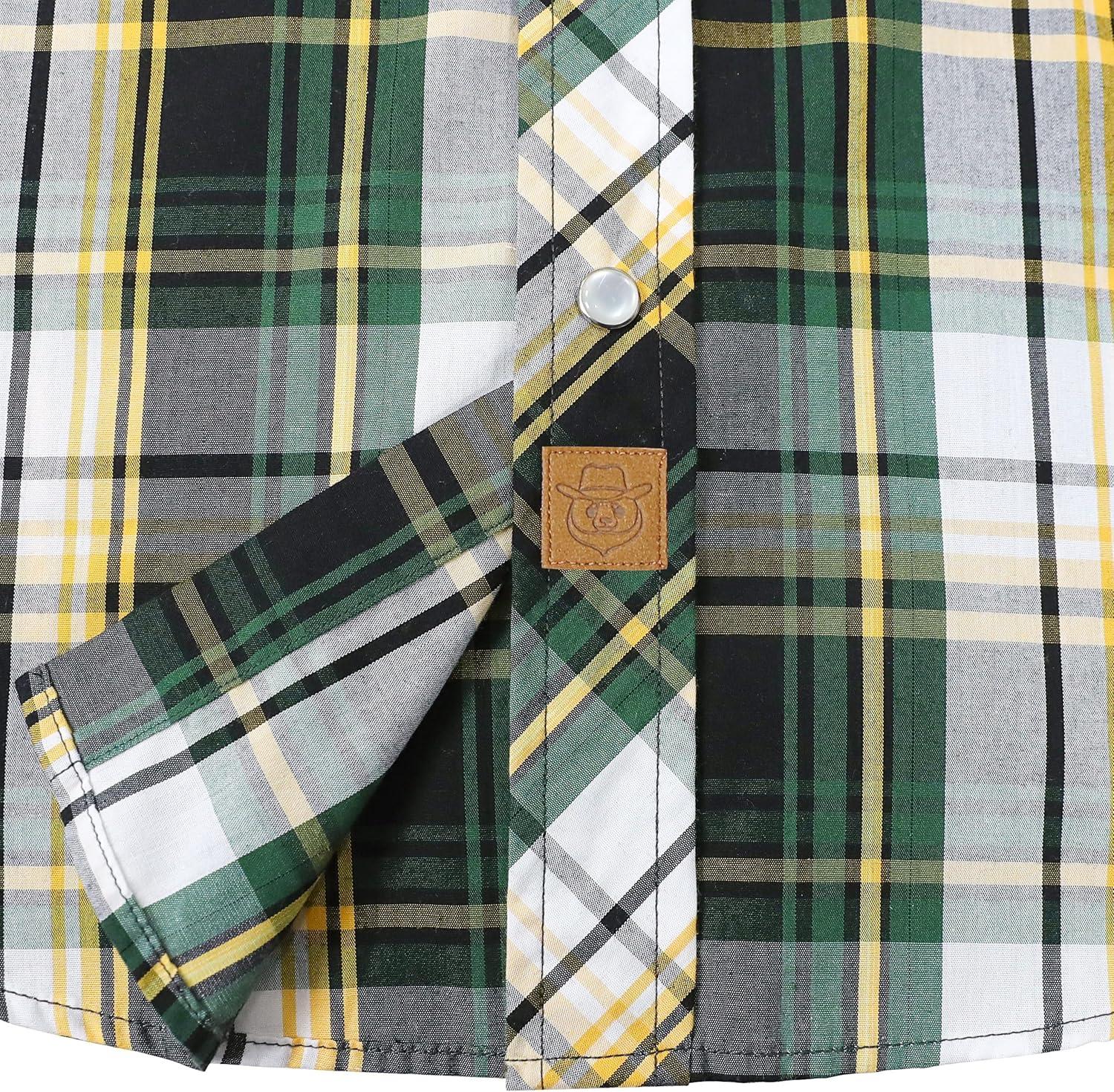 imageDubinik Pearl Snap Shirts for Men Long Sleeve Western Shirts for Men Vintage Casual Plaid Shirt Cowboy Shirts for MenYellow Dark Green