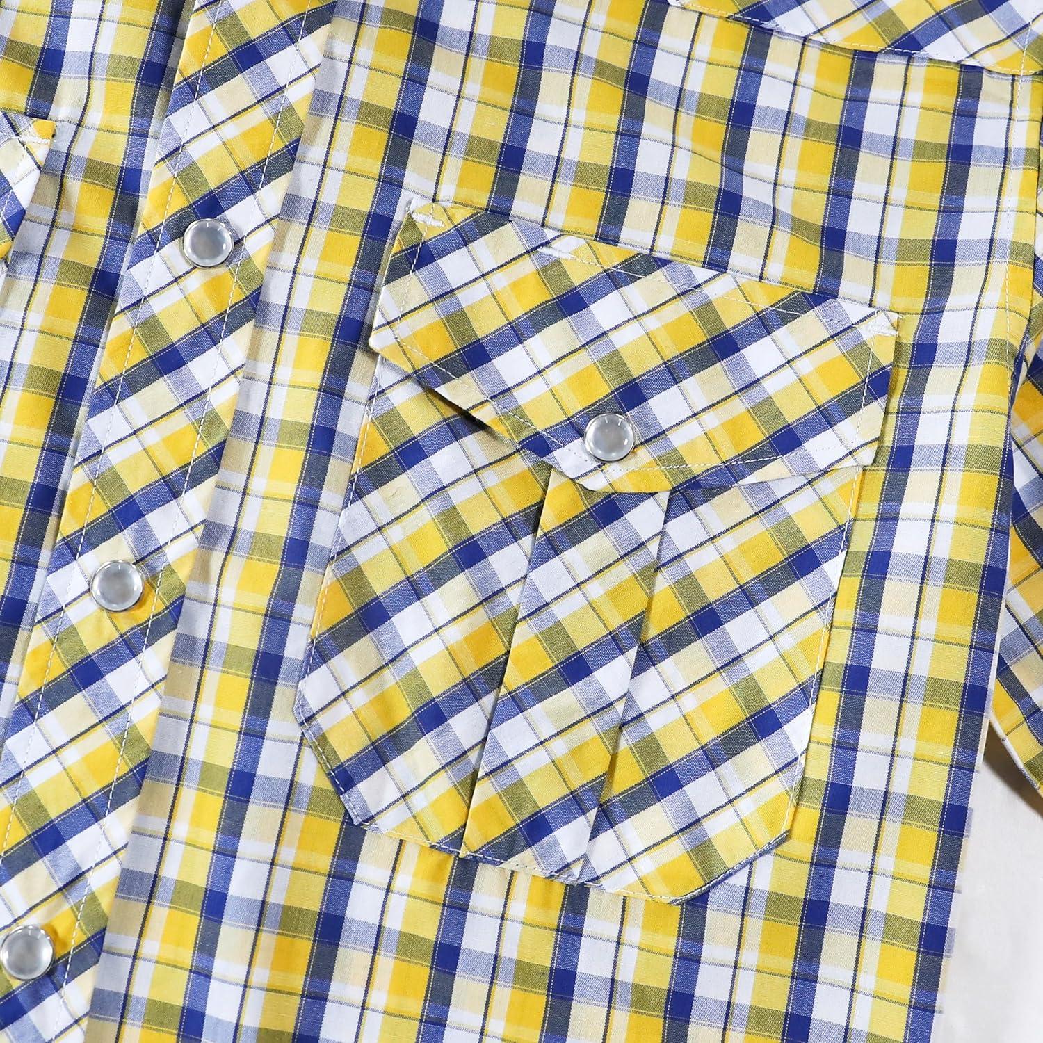 imageDubinik Pearl Snap Shirts for Men Long Sleeve Western Shirts for Men Vintage Casual Plaid Shirt Cowboy Shirts for MenYellow Lemon