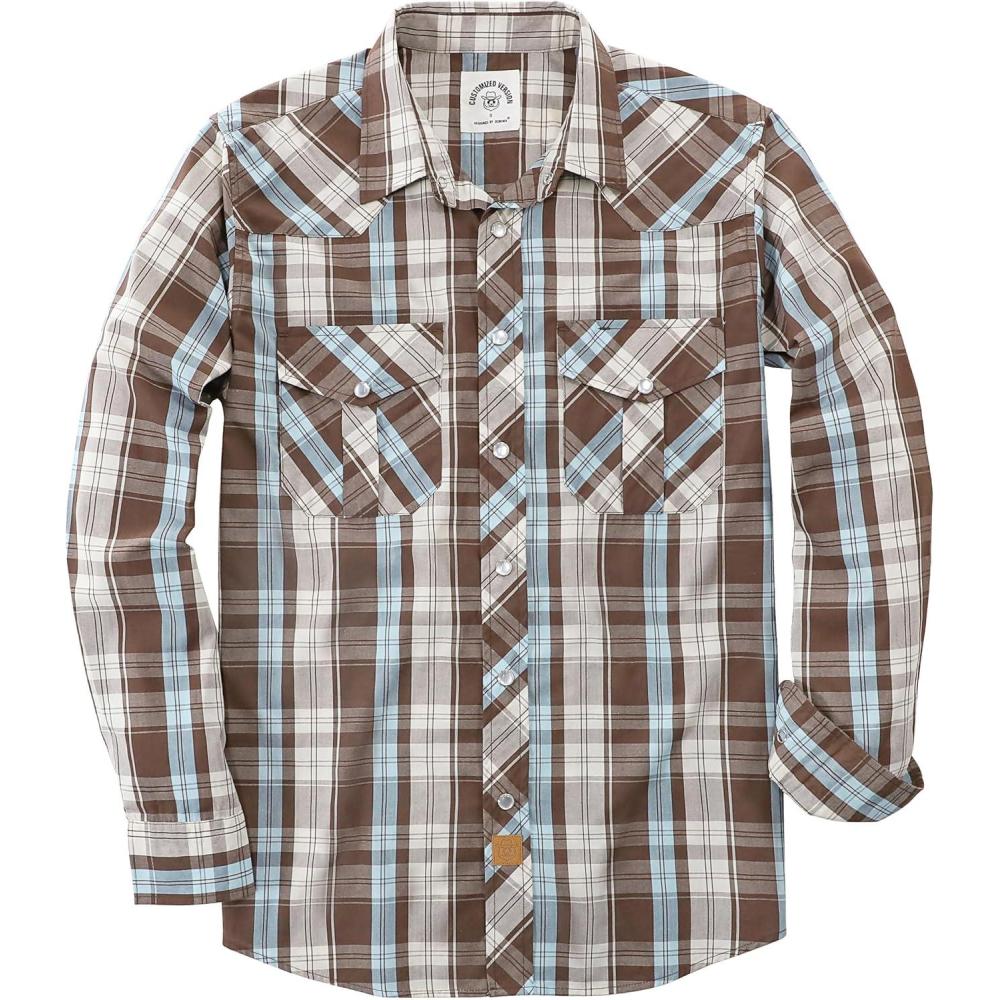 imageDubinik Pearl Snap Shirts for Men Long Sleeve Western Shirts for Men Vintage Casual Plaid Shirt Cowboy Shirts for MenBlue Brown