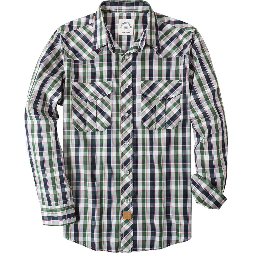 imageDubinik Pearl Snap Shirts for Men Long Sleeve Western Shirts for Men Vintage Casual Plaid Shirt Cowboy Shirts for MenDark Green