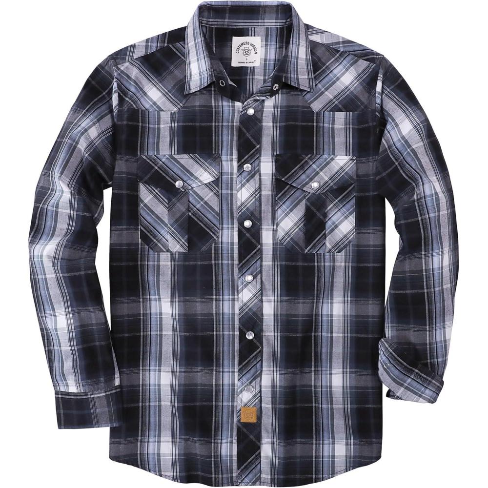 imageDubinik Pearl Snap Shirts for Men Long Sleeve Western Shirts for Men Vintage Casual Plaid Shirt Cowboy Shirts for MenGray Black
