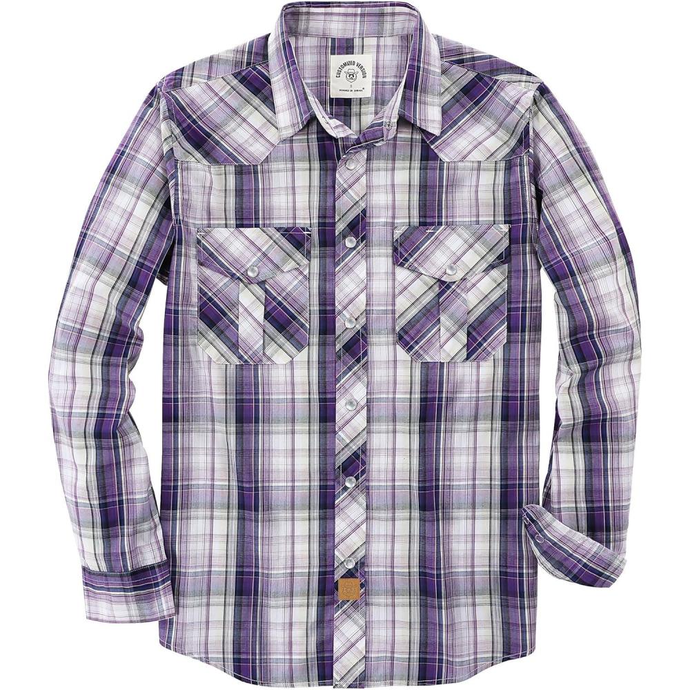 imageDubinik Pearl Snap Shirts for Men Long Sleeve Western Shirts for Men Vintage Casual Plaid Shirt Cowboy Shirts for MenPurple Pretty