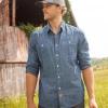 imageDubinik Chambray Shirt Men Long Sleeve Cotton Work Shirts with 2 Pockets Casual Button DownDenim Blue