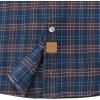 imageDubinik Flannel Shirt for Men Western Mens Pearl Snap Shirts Long Sleeve Casual Cozy Vintage Cowboy Plaid Soft Pure CottonDeep Blue Gray