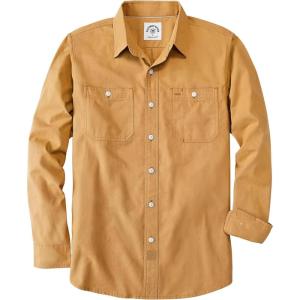imageDubinik Chambray Shirt Men Long Sleeve Cotton Work Shirts with 2 Pockets Casual Button DownLeaf Orange