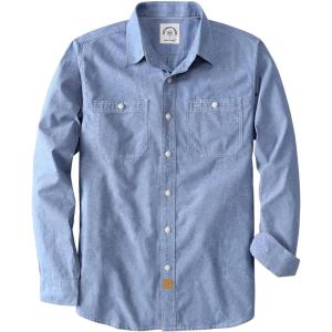 imageDubinik Chambray Shirt Men Long Sleeve Cotton Work Shirts with 2 Pockets Casual Button DownLight Blue