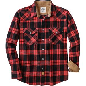 imageDubinik Flannel Shirt for Men Western Mens Pearl Snap Shirts Long Sleeve Casual Cozy Vintage Cowboy Plaid Soft Pure CottonDark Gray and Red