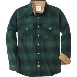 imageDubinik Flannel Shirt for Men Western Mens Pearl Snap Shirts Long Sleeve Casual Cozy Vintage Cowboy Plaid Soft Pure CottonDark Green