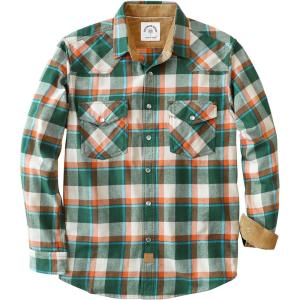 imageDubinik Flannel Shirt for Men Western Mens Pearl Snap Shirts Long Sleeve Casual Cozy Vintage Cowboy Plaid Soft Pure CottonDark Green and Cream