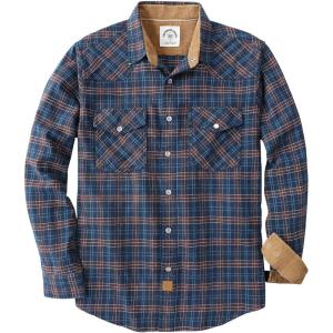 imageDubinik Flannel Shirt for Men Western Mens Pearl Snap Shirts Long Sleeve Casual Cozy Vintage Cowboy Plaid Soft Pure CottonDeep Blue Gray