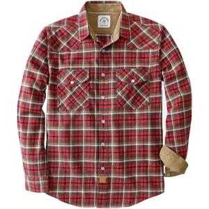 imageDubinik Flannel Shirt for Men Western Mens Pearl Snap Shirts Long Sleeve Casual Cozy Vintage Cowboy Plaid Soft Pure CottonDeep Gray Brown and Red
