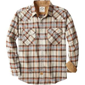 imageDubinik Flannel Shirt for Men Western Mens Pearl Snap Shirts Long Sleeve Casual Cozy Vintage Cowboy Plaid Soft Pure CottonLight Beige Plaid