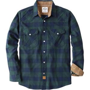 imageDubinik Flannel Shirt for Men Western Mens Pearl Snap Shirts Long Sleeve Casual Cozy Vintage Cowboy Plaid Soft Pure CottonLight Green and Blue