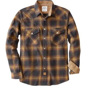 imageDubinik Flannel Shirt for Men Western Mens Pearl Snap Shirts Long Sleeve Casual Cozy Vintage Cowboy Plaid Soft Pure CottonPale Yellow and Dark Brown