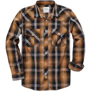 imageDubinik Pearl Snap Shirts for Men Long Sleeve Western Shirts for Men Vintage Casual Plaid Shirt Cowboy Shirts for MenBlack Burnt Orange