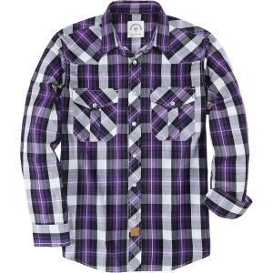 imageDubinik Pearl Snap Shirts for Men Long Sleeve Western Shirts for Men Vintage Casual Plaid Shirt Cowboy Shirts for MenBlack Purple