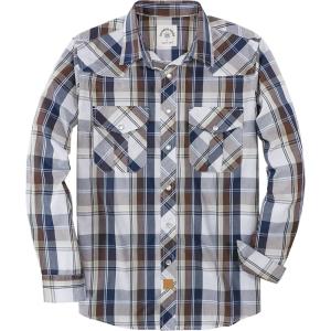 imageDubinik Pearl Snap Shirts for Men Long Sleeve Western Shirts for Men Vintage Casual Plaid Shirt Cowboy Shirts for MenBrown Navy Blue