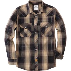 imageDubinik Pearl Snap Shirts for Men Long Sleeve Western Shirts for Men Vintage Casual Plaid Shirt Cowboy Shirts for MenKhaki Brown