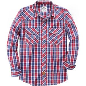 imageDubinik Pearl Snap Shirts for Men Long Sleeve Western Shirts for Men Vintage Casual Plaid Shirt Cowboy Shirts for MenRed Blue