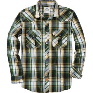 imageDubinik Pearl Snap Shirts for Men Long Sleeve Western Shirts for Men Vintage Casual Plaid Shirt Cowboy Shirts for MenYellow Dark Green