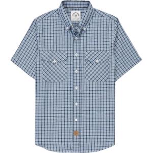 imageDubinik Mens Short Sleeve Button Down Shirts  Soft Vintage Regular Fit Casual ShirtsNavy Blue Plaid 0039