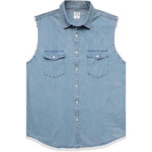 imageDubinik Mens Sleeveless Denim Shirt Button Down Cowboy Lightweight Jean VestLight Blue