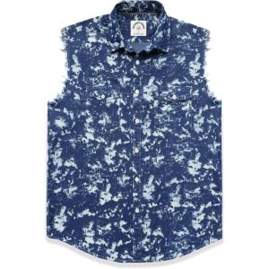 imageDubinik Mens Sleeveless Denim Shirt Button Down Cowboy Lightweight Jean VestNavyWhite