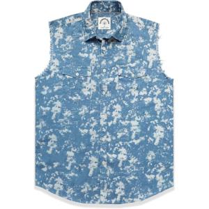 imageDubinik Mens Sleeveless Denim Shirt Button Down Cowboy Lightweight Jean VestSteel BlueWhite