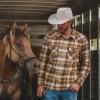 imageDubinik Flannel Shirt for Men Long Sleeve Casual Cozy Snap Button Western Plaid Shirts Soft Pure CottonYellow and Brown