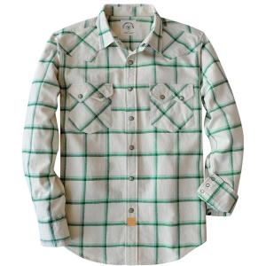imageDubinik Flannel Shirt for Men Long Sleeve Casual Cozy Snap Button Western Plaid Shirts Soft Pure CottonBeige and Dark Green